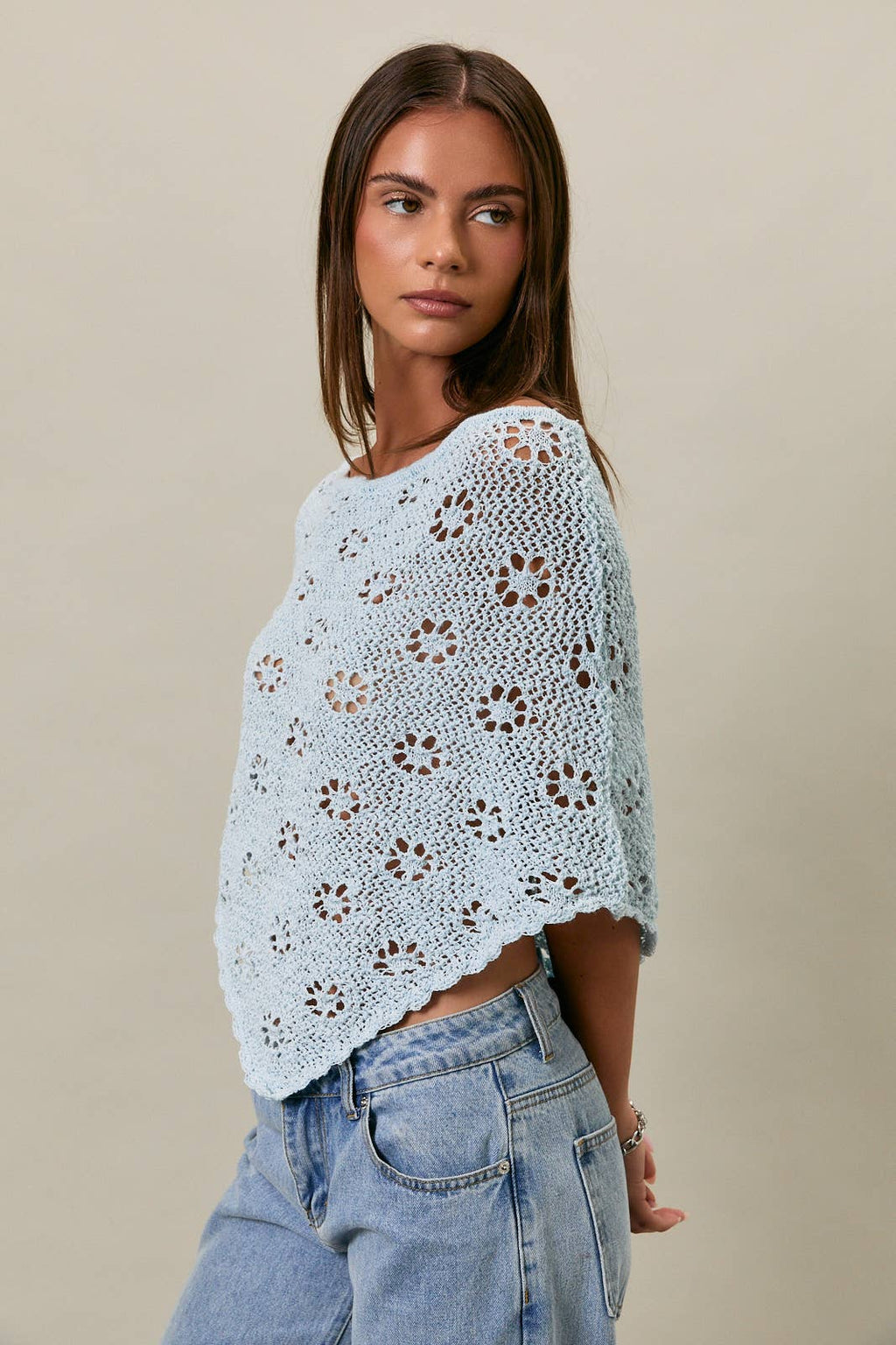 Openwork Detail Sweater Poncho