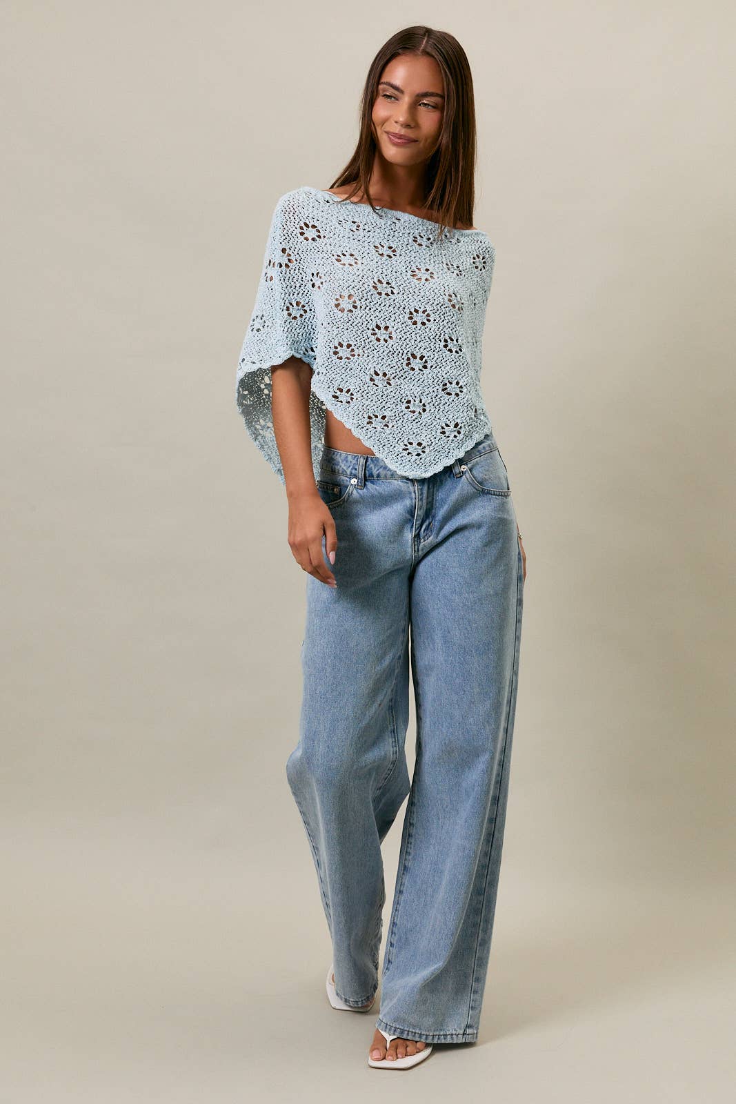 Openwork Detail Sweater Poncho