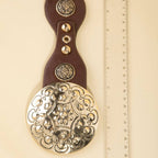 Ornate Concho Disc Buckle Vegan Leather Belt