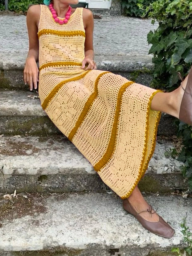Yellow Crochet Knit Dress