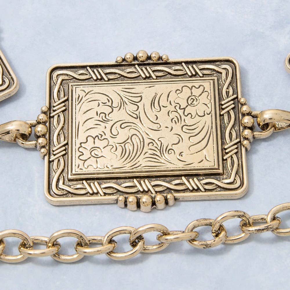Floral Rectangle Concho Link Chain Belt