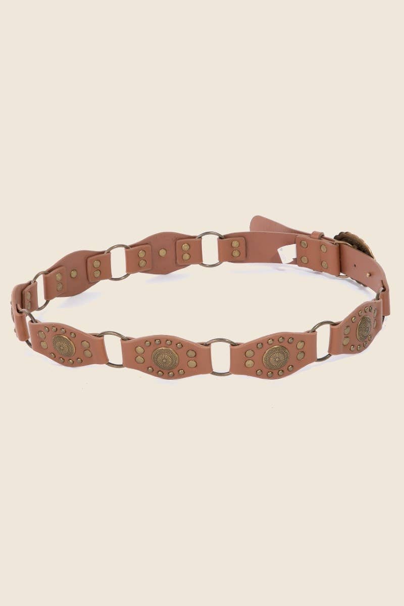 Oval Concho Disc Vegan Leather Link Belt
