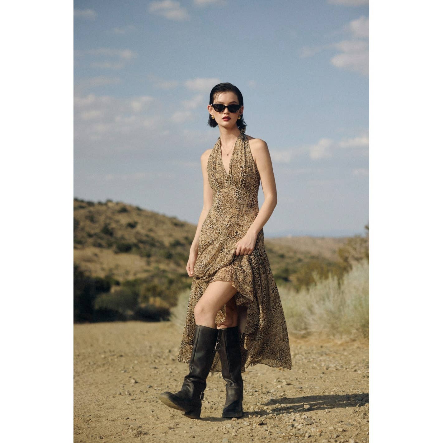Animal Drop Waist Halter Neck Dress