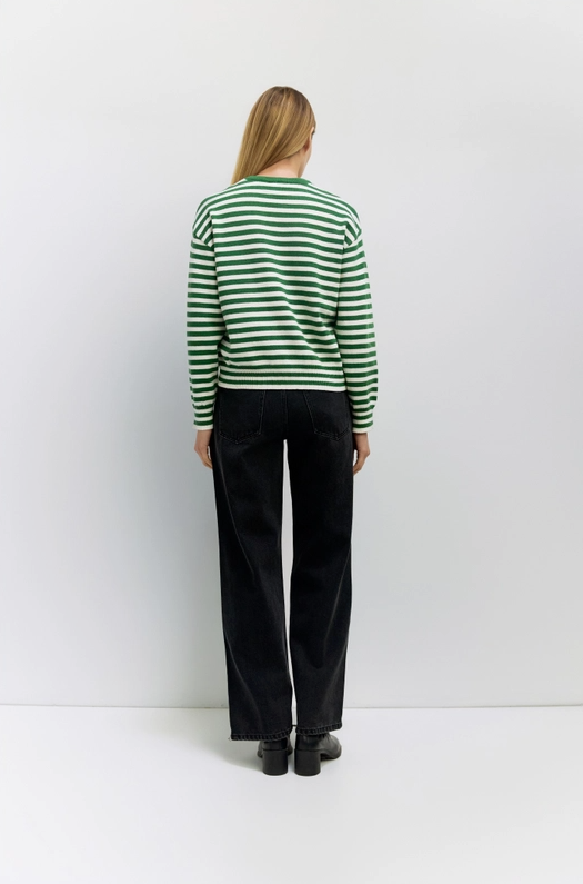 Green Striped Knit Crewneck