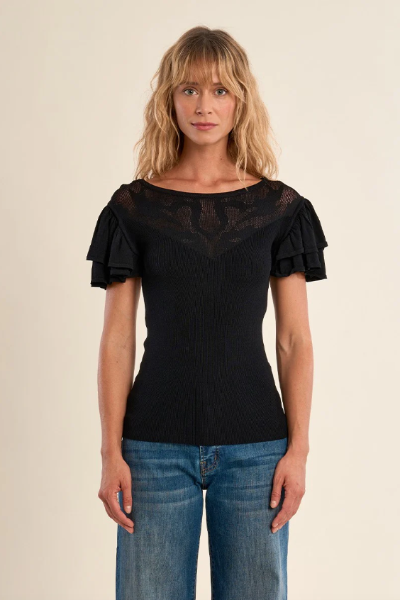 Knitted Openwork Ruffle Tee