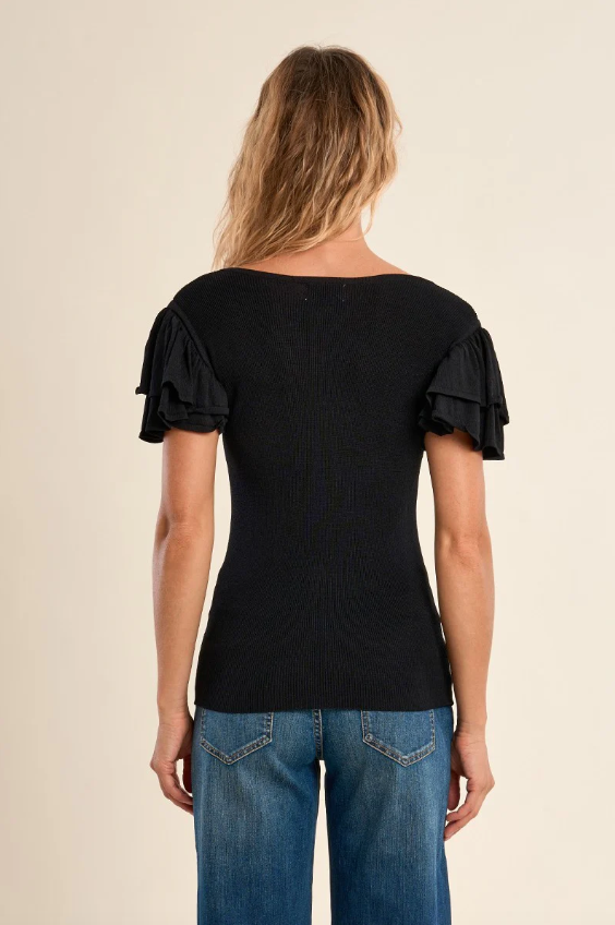 Knitted Openwork Ruffle Tee
