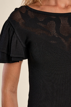 Knitted Openwork Ruffle Tee