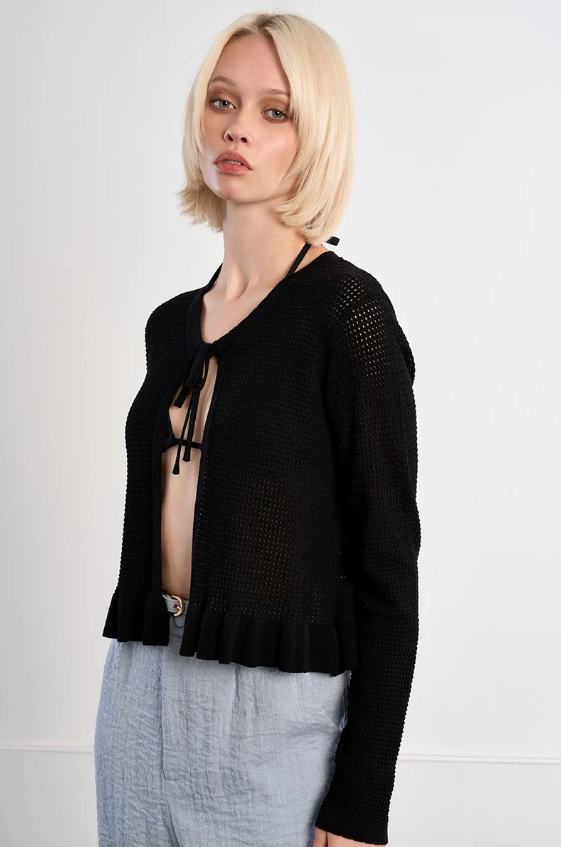 Knitted Open-front Tie Cardigan
