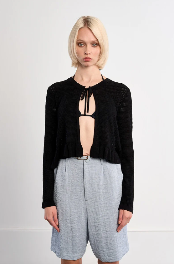 Knitted Open-front Tie Cardigan