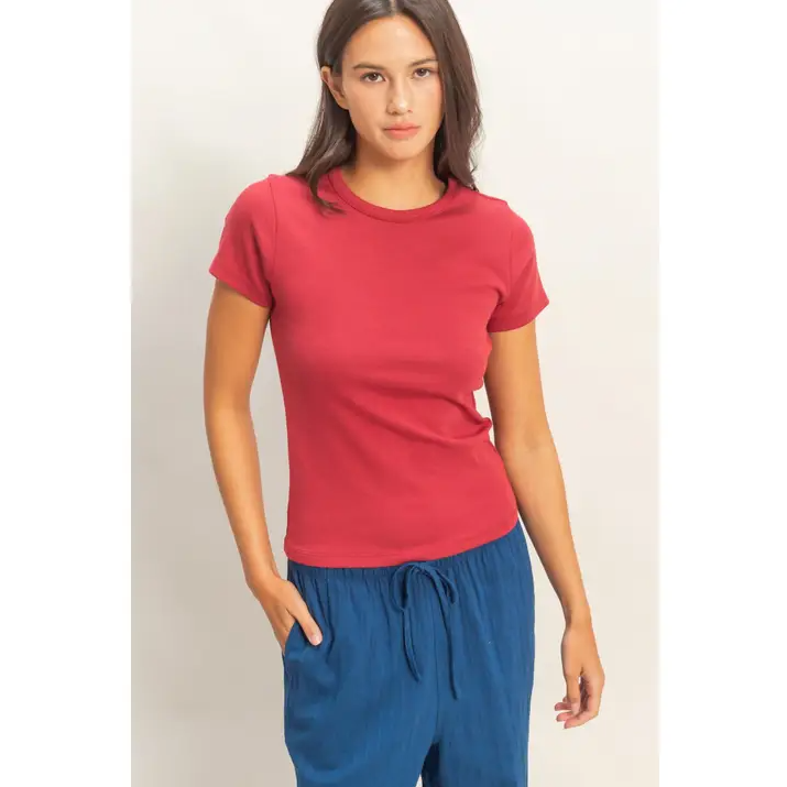 Mineral Washed Crew Neck Short Sleeve Top