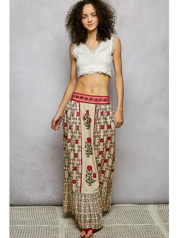 Floral Pattern Printed Woven Maxi Skirt