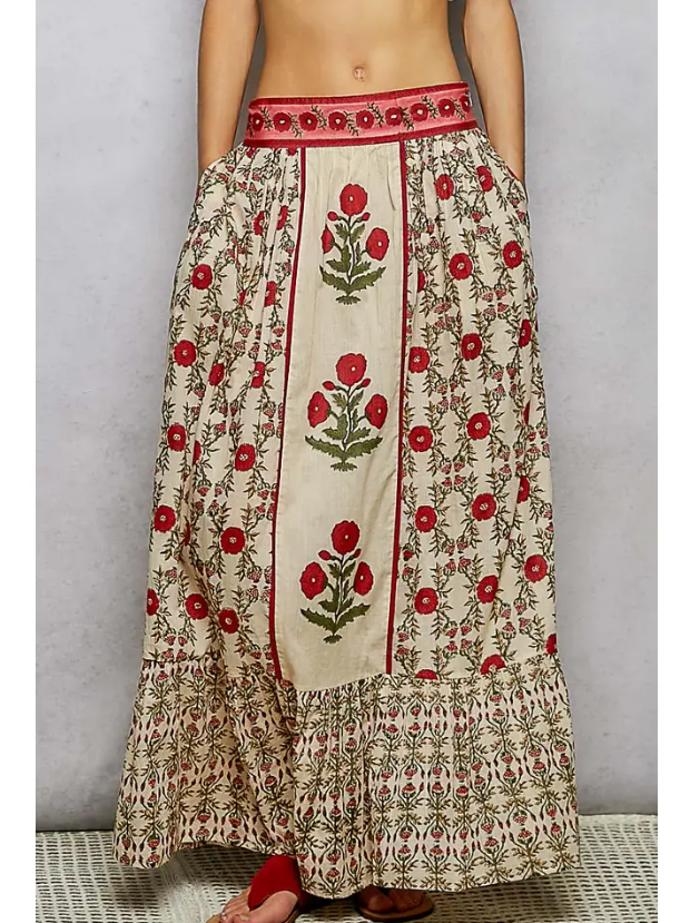 Floral Pattern Printed Woven Maxi Skirt