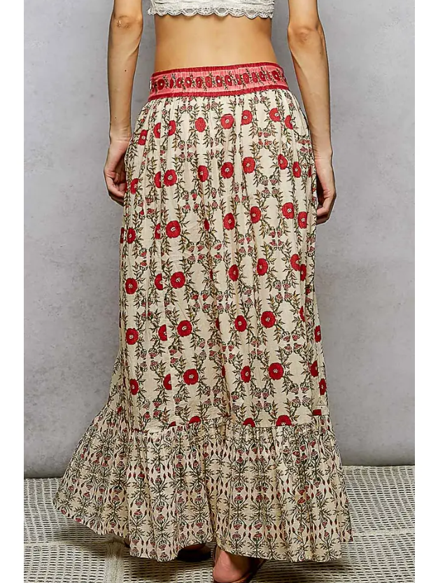 Floral Pattern Printed Woven Maxi Skirt