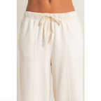 Acid Wash Drawstring Waist Wide Leg Pants