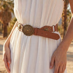 Oval Concho Disc Vegan Leather Link Belt