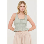 Ruched Square Neck Smocked Top