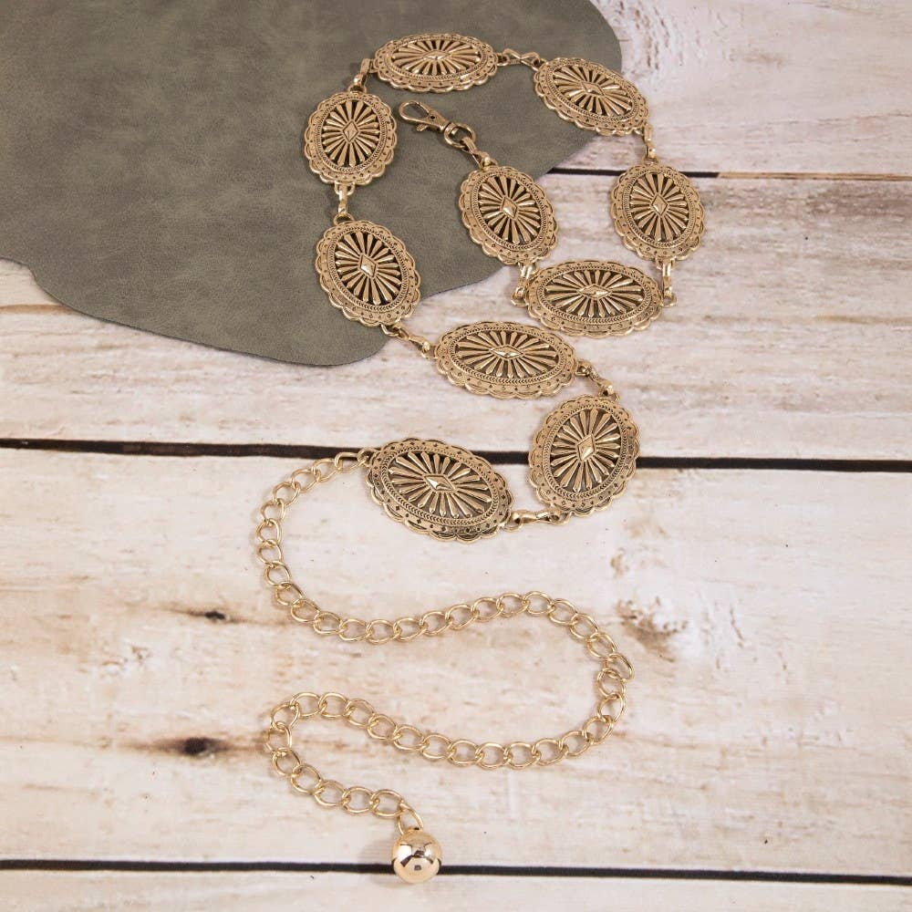 Oval Concho Disc Chain Link Belt