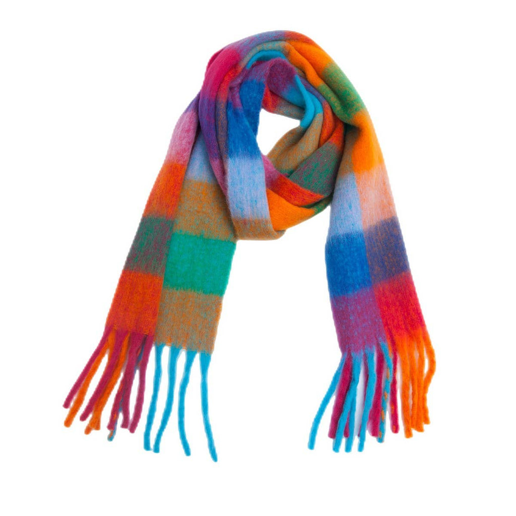 Rainbow Plaid Fuzzy Scarf