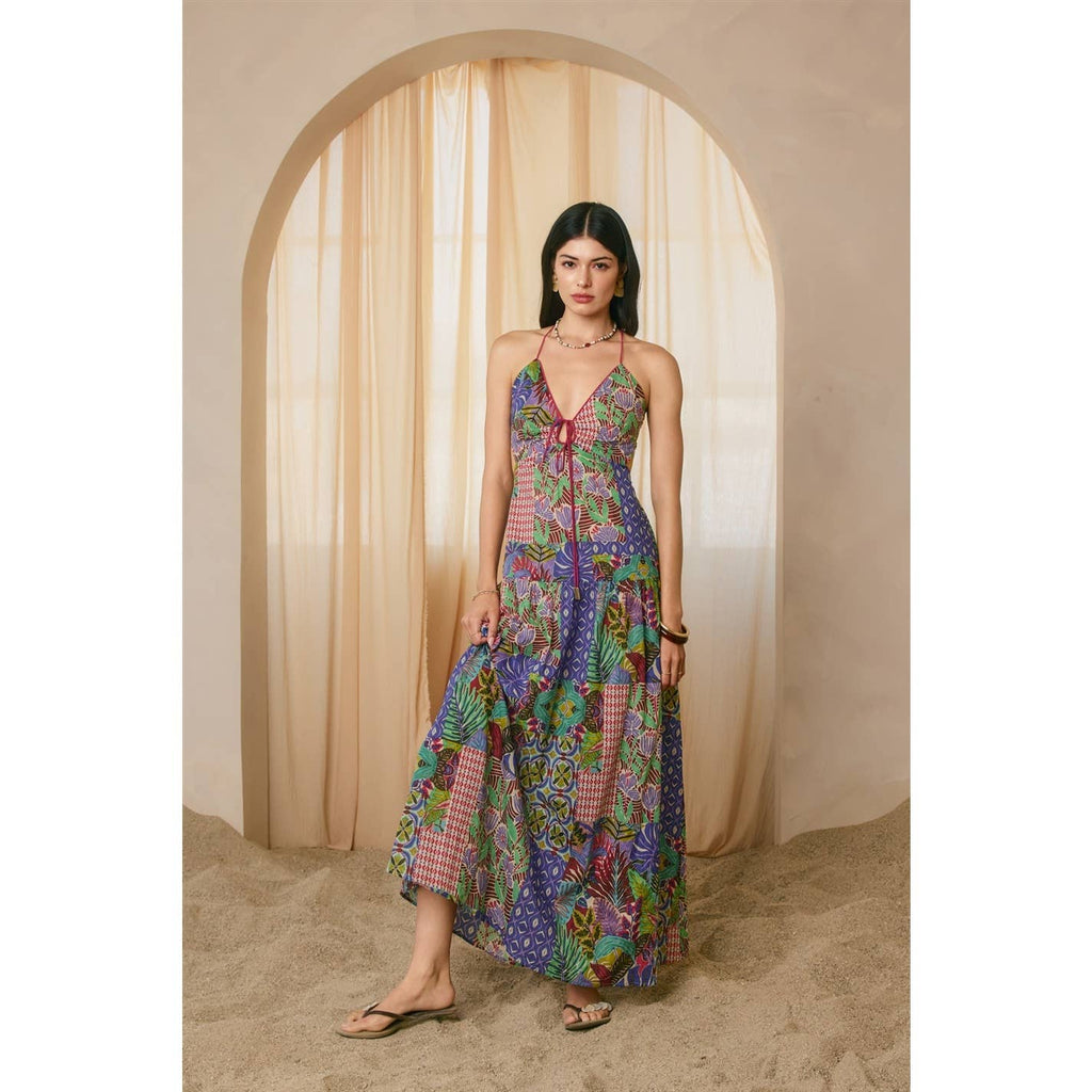 Paisley Patchwork Keyhole Tie Detail Dress