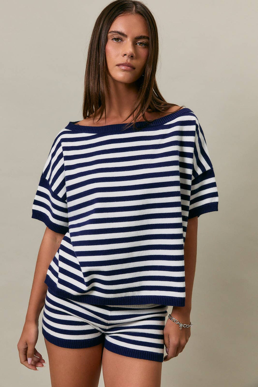 Striped Short Sleeve Sweater