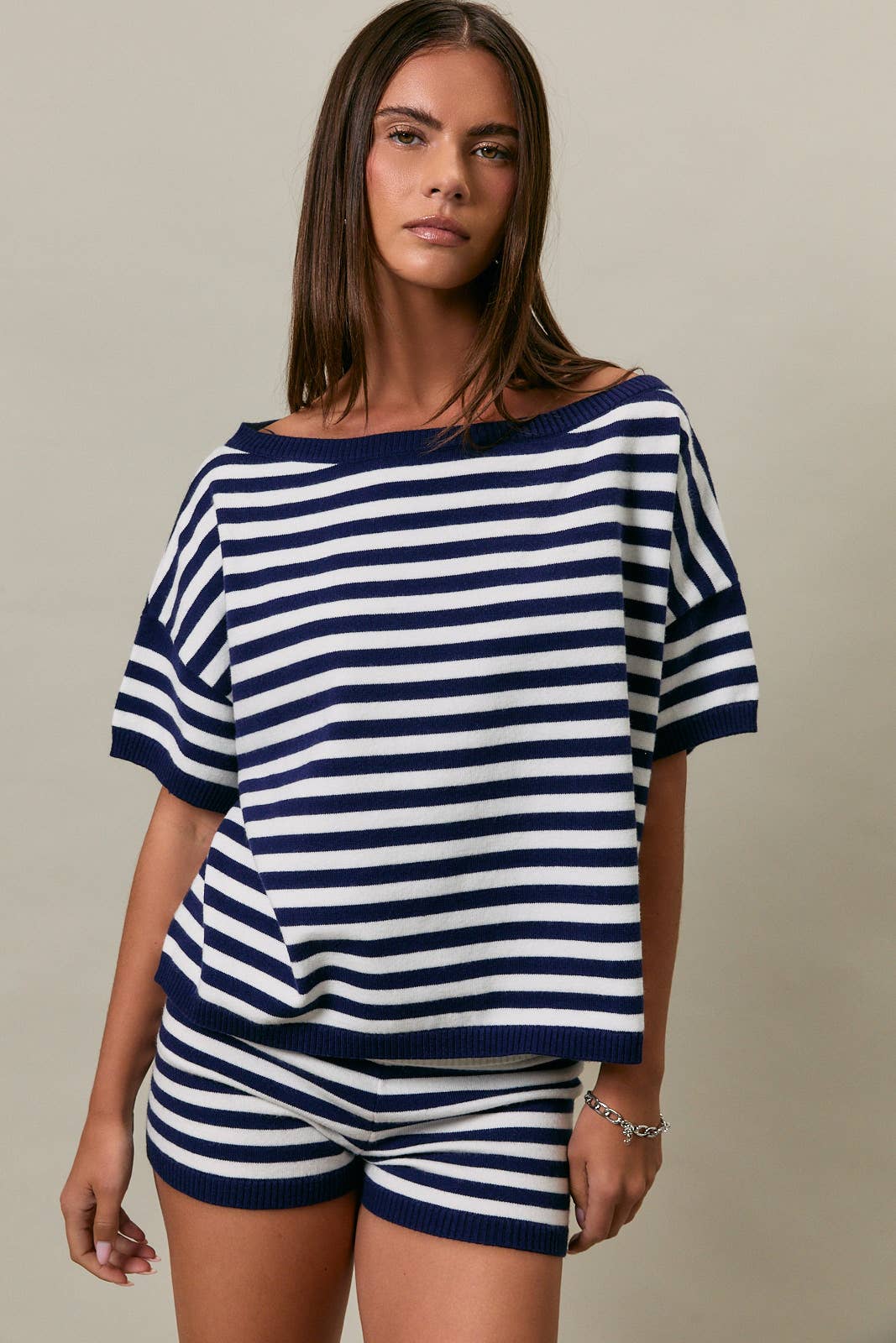 Striped Short Sleeve Sweater
