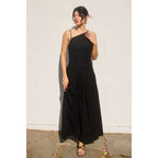 Linen Drop Waist Ruched Maxi Dress