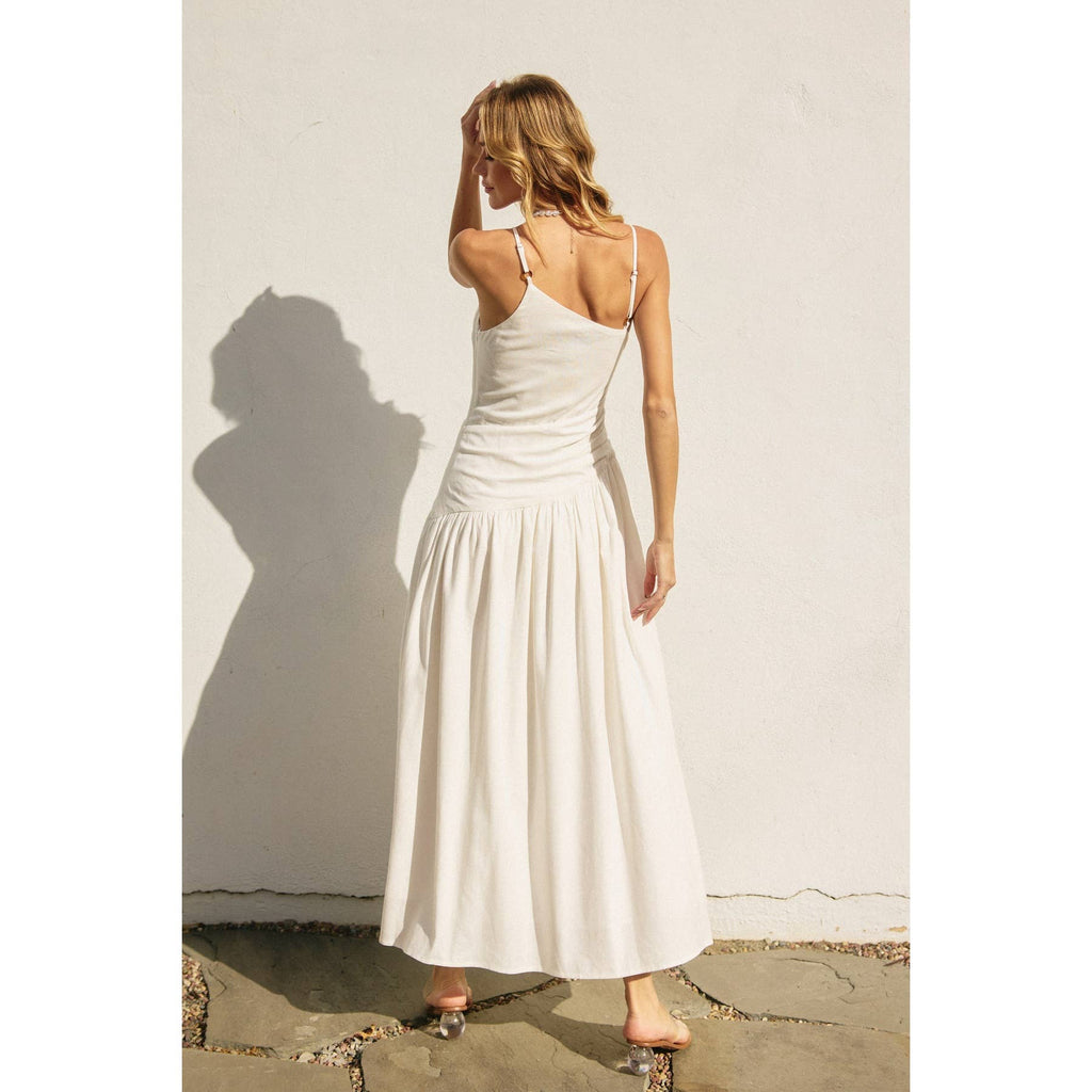 Linen Drop Waist Ruched Maxi Dress