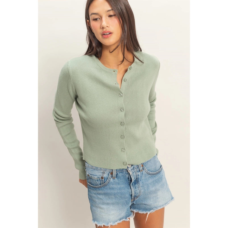 Sage Green Ribbed Cardigan