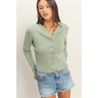 Sage Green Ribbed Cardigan