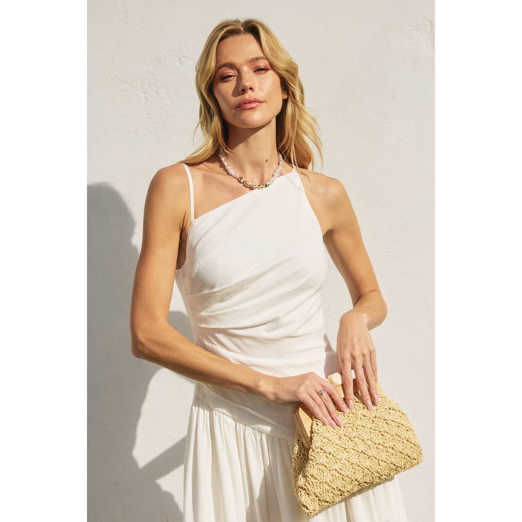 Linen Drop Waist Ruched Maxi Dress