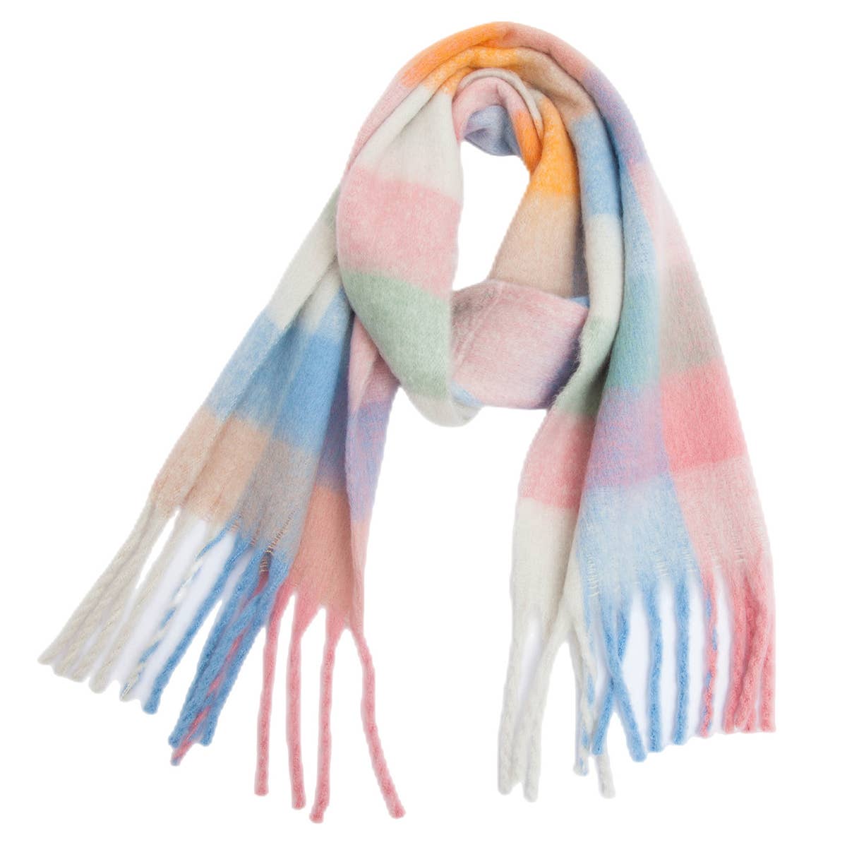 Chunky Plaid Scarf with Fringe
