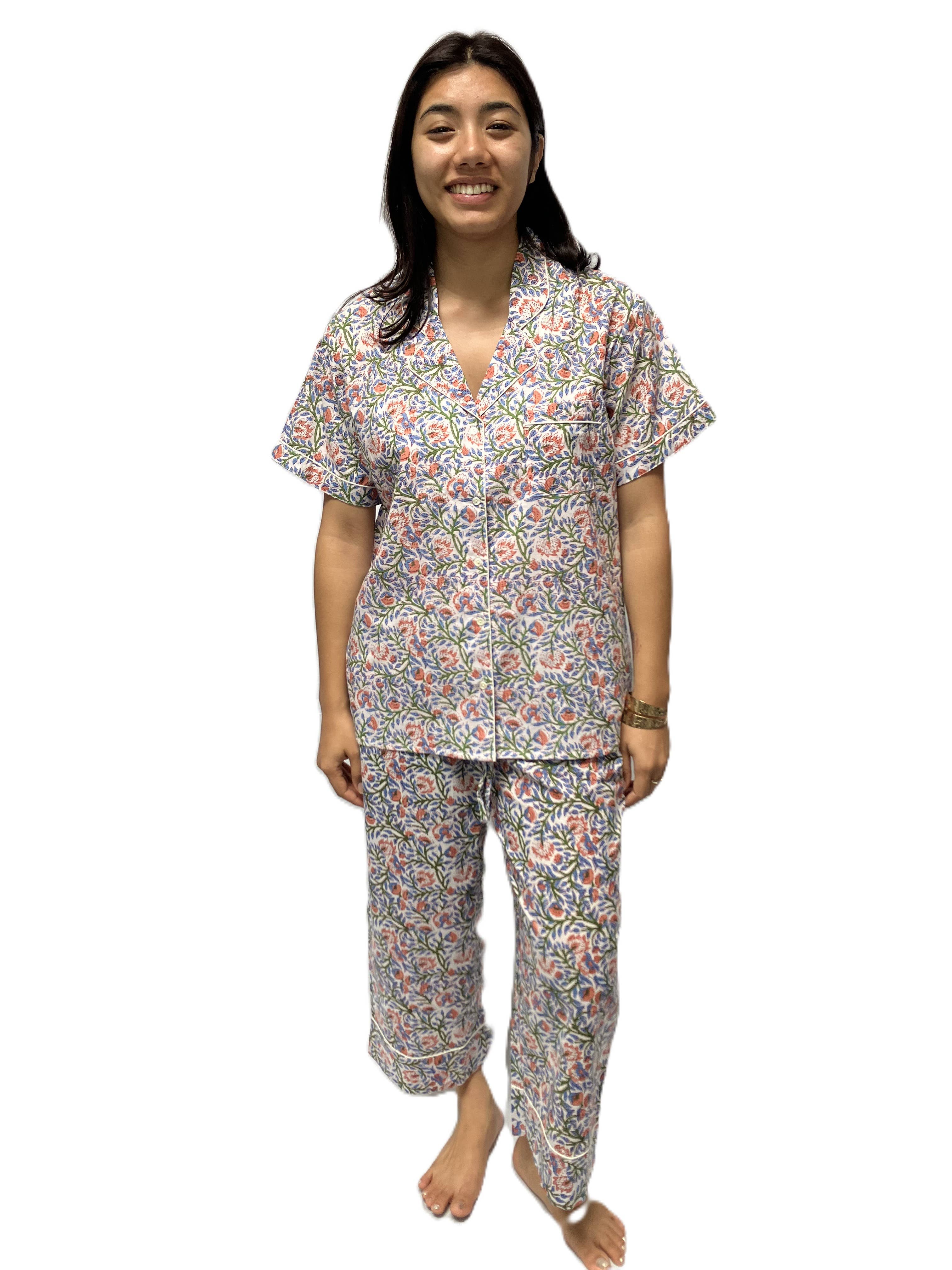 Cotton Pajama Pant-White Blue