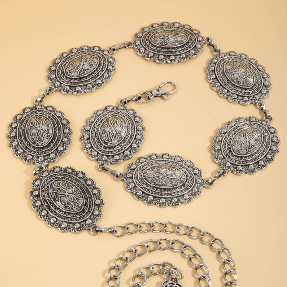 Oval Western Concho Chain Link Belt