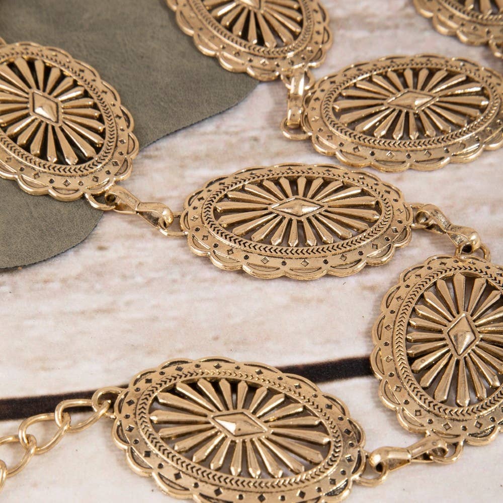 Oval Concho Disc Chain Link Belt