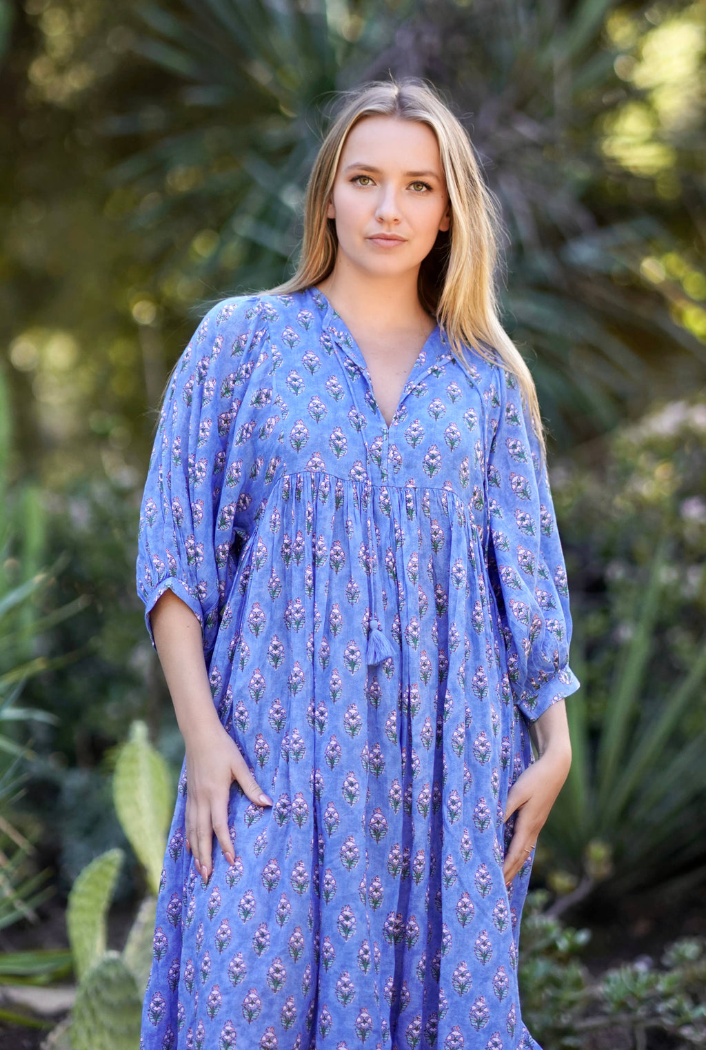 Mylah Midi Dress Block Printed Cotton Blue