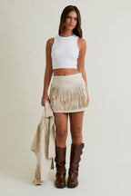 Faux Suede Skirt with Fringe