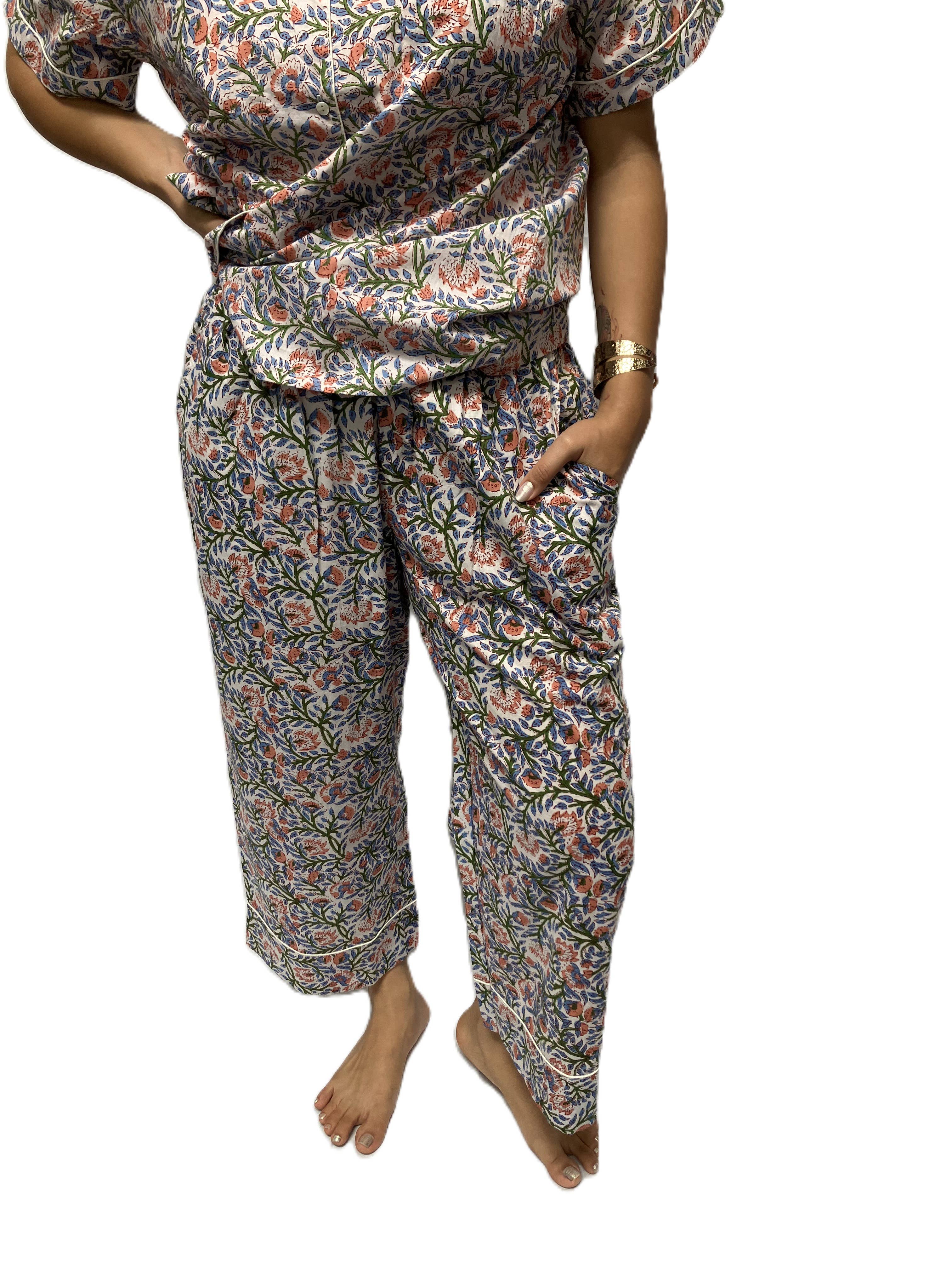Cotton Pajama Pant-White Blue
