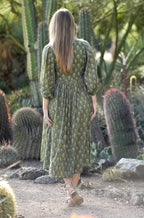 Mylah Midi Dress Block Printed Olive Cotton