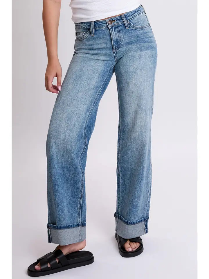 Low Rise Wide Leg Cuff Jeans