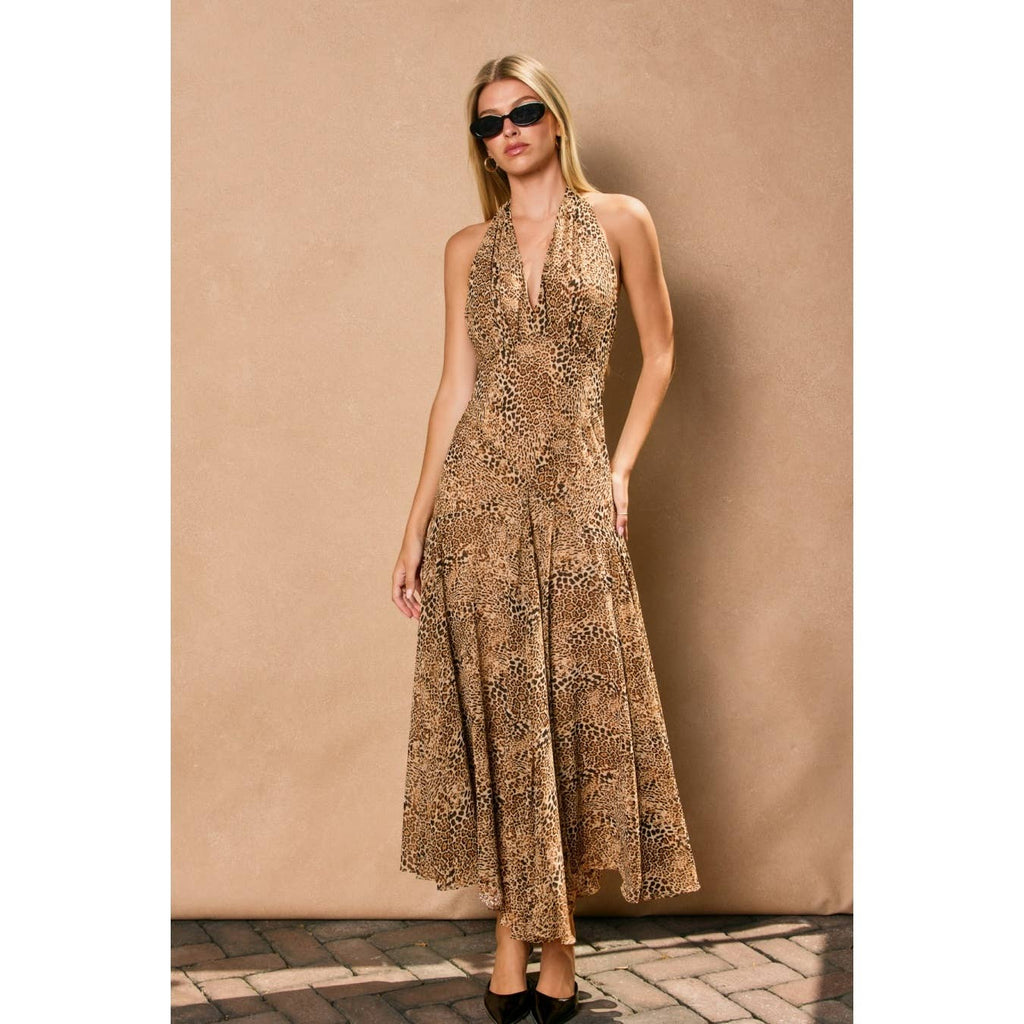 Animal Drop Waist Halter Neck Dress
