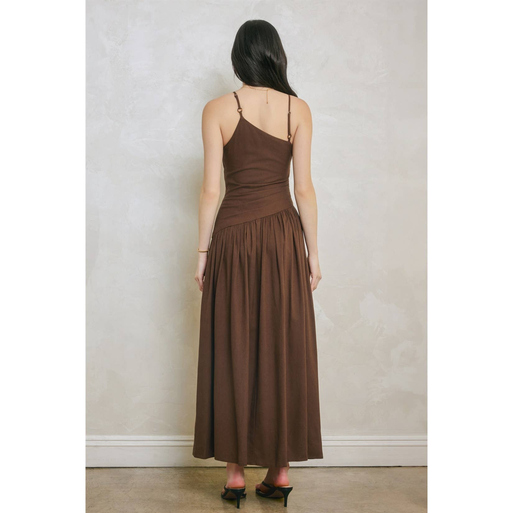 Linen Drop Waist Ruched Maxi Dress