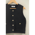 Textured Button-Front Vest with Pocket