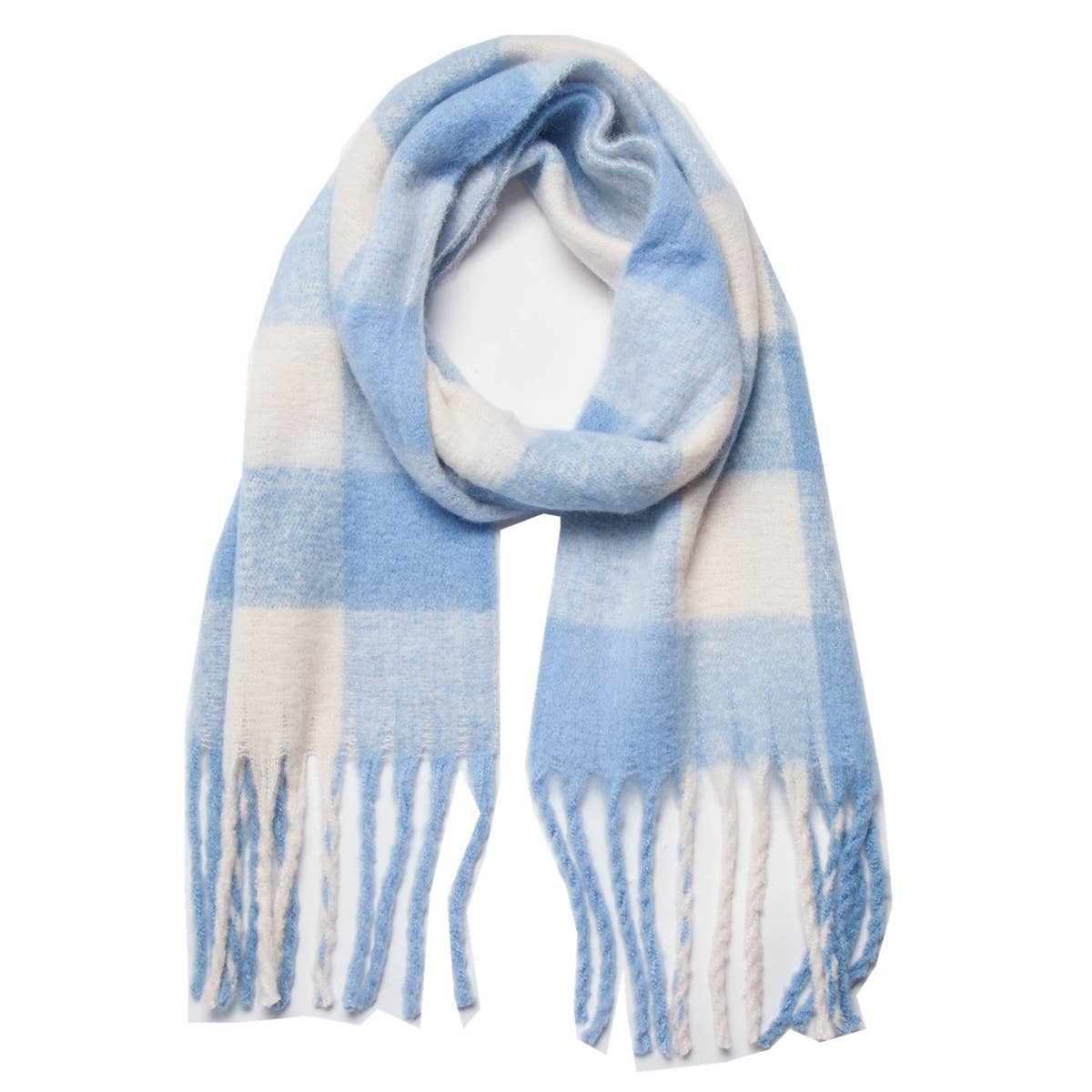 Chunky Plaid Scarf with Fringe