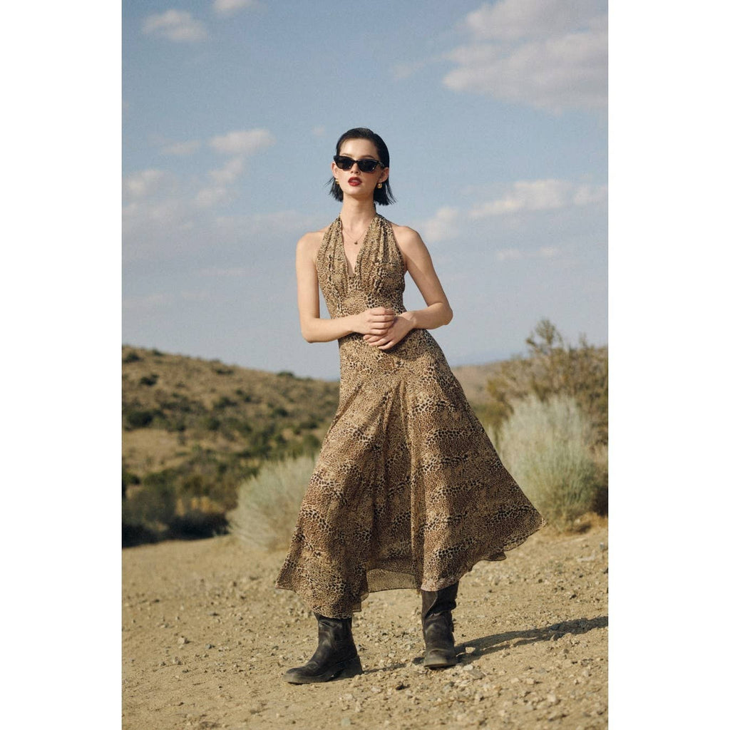 Animal Drop Waist Halter Neck Dress