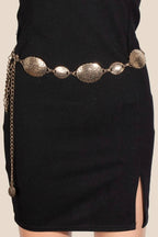 Sun Engraved Oval Concho Chain Belt