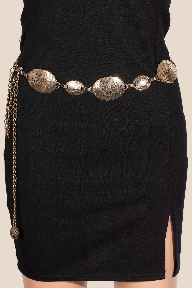 Sun Engraved Oval Concho Chain Belt
