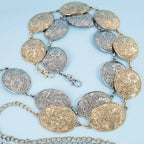 Flower Engraved Oval Concho Chain Belt