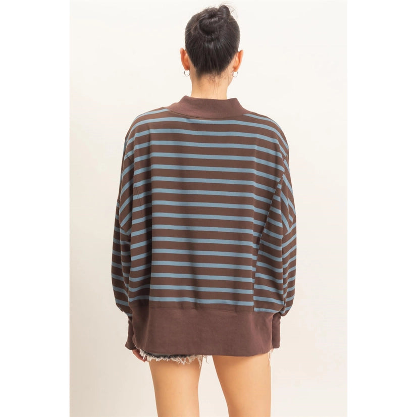 Striped Mock Neck Sweatshirt