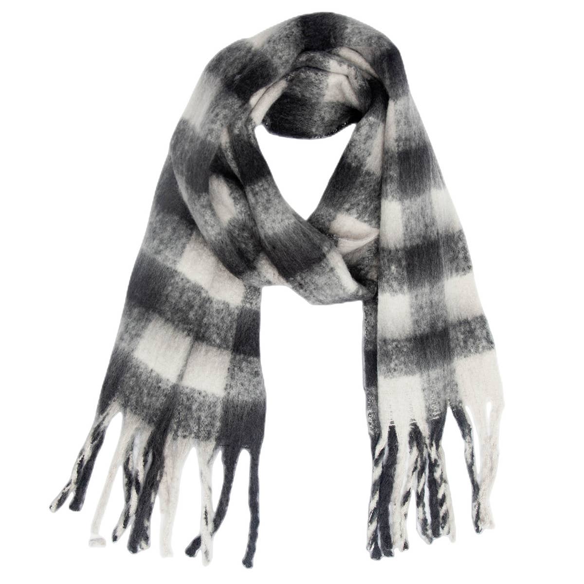 Chunky Plaid Scarf with Fringe