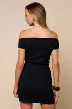 Off-Shoulder Ribbed Bodycon Mini Dress